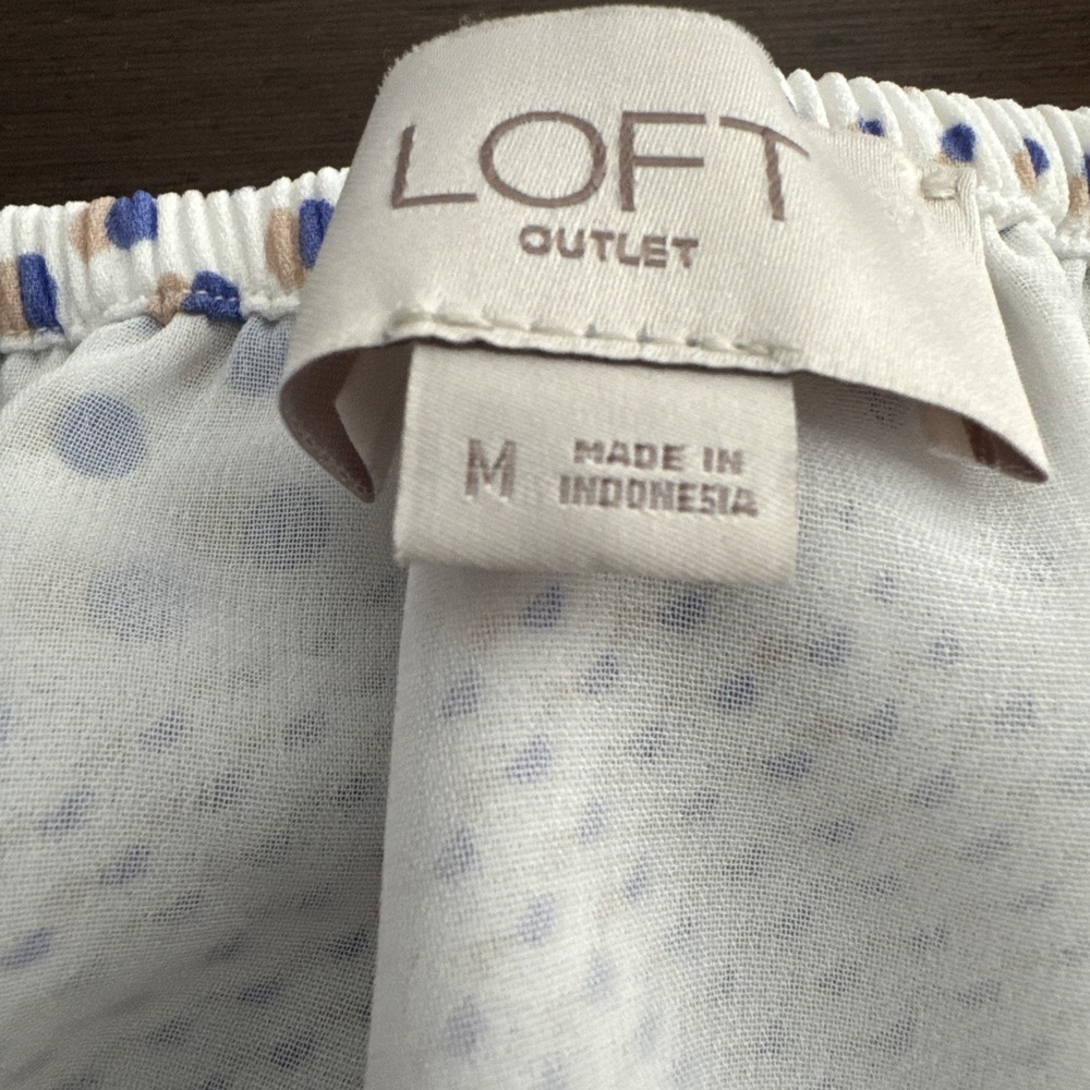 LOFT White Top Geometric And Dots Spaghetti Strap Lined Size M - Picture 9 of 11